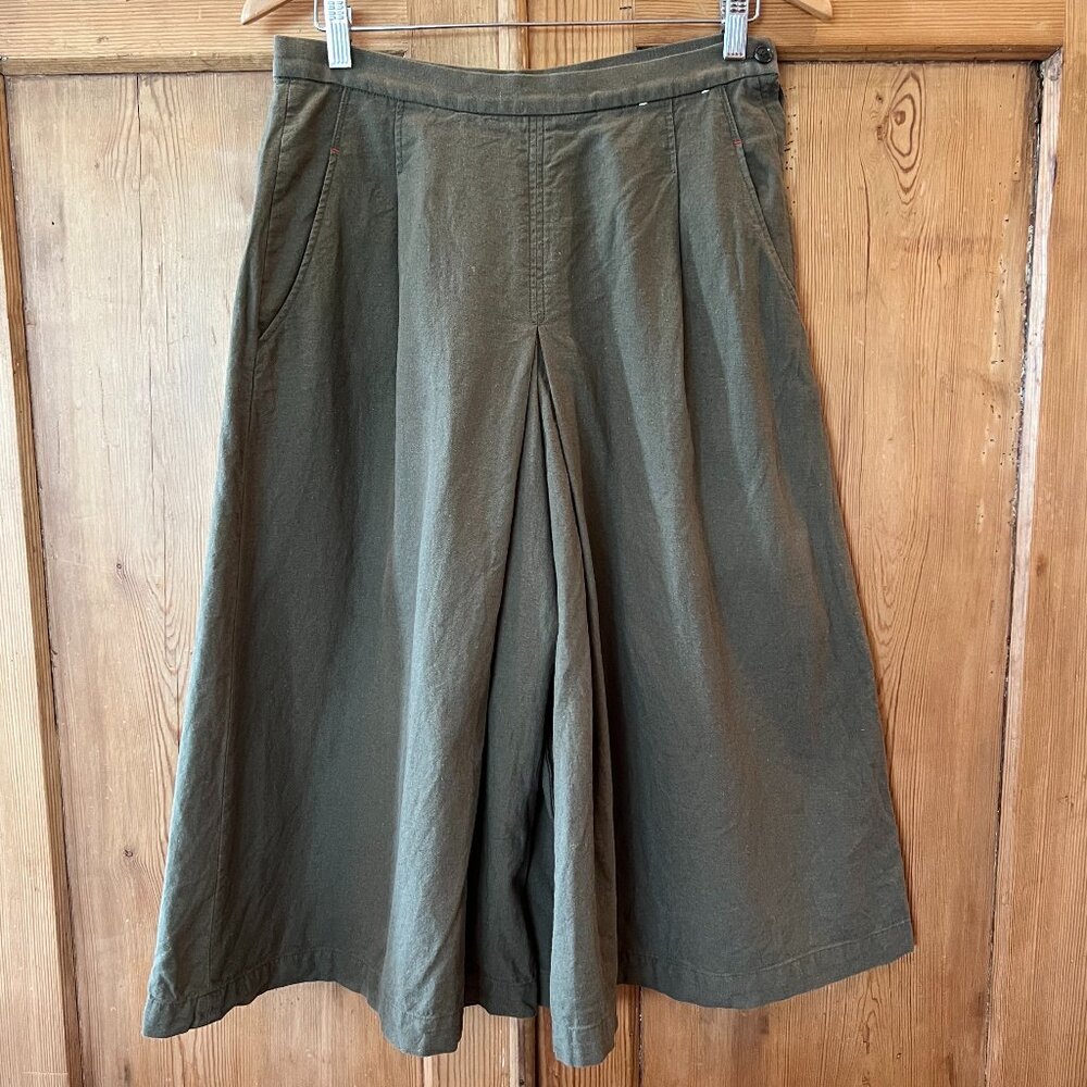Ines De La Fressange Paris Culottes Size 8 Army Green Cotton/Linen